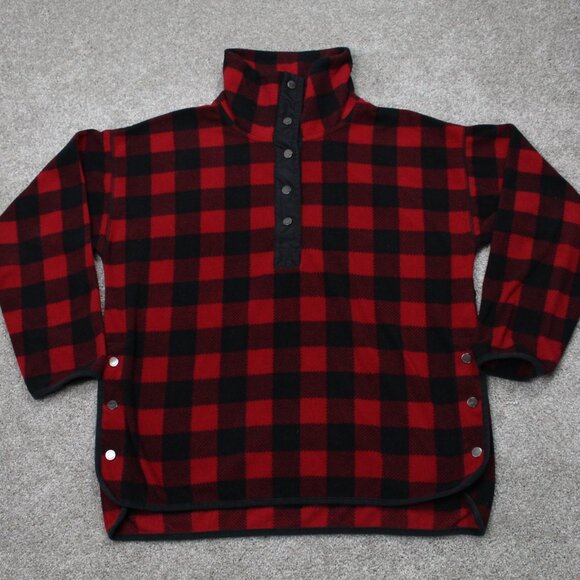 Chaps Sweaters - Chaps Sweater Womens Medium Red/Black Buffalo Plaid Side Snap L/S Sweatshirt